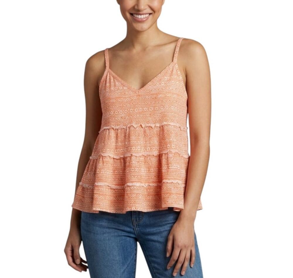 AE Tiered Babydoll Cami Women's Orange Jersey Cotton Sweetheart Neck Size M NWT